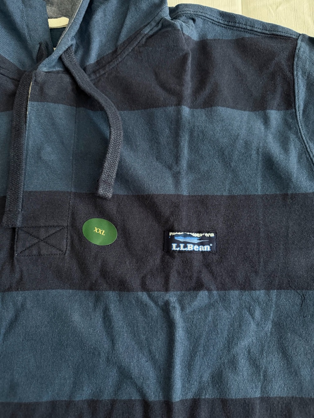 NWT L.L. Bean Men's Rugby Hoodie in Navy & Dark Navy Stripe - Picture 5 of 10